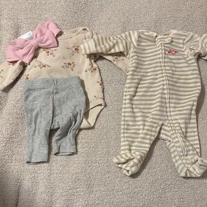Striped Cream and Gray Baby One Piece Set